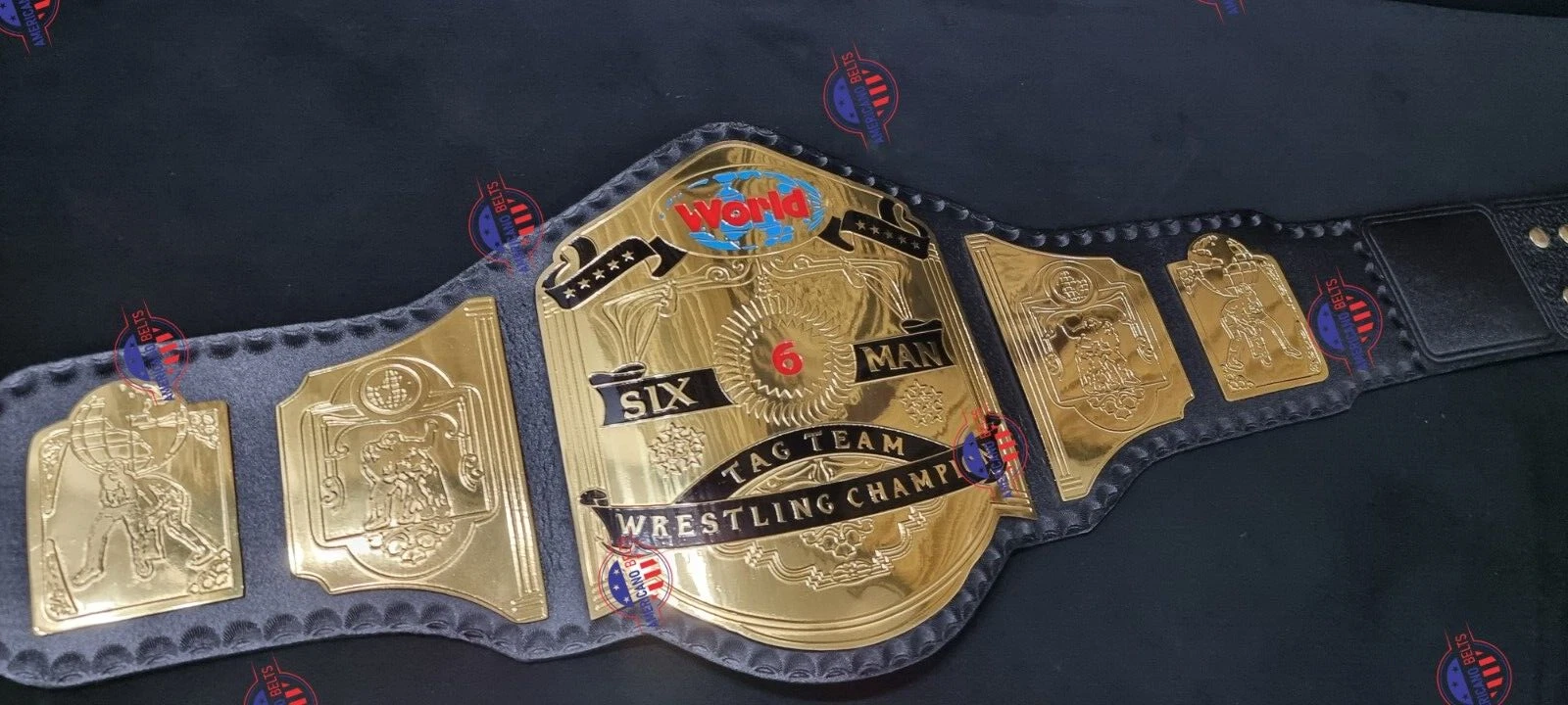 World 6 Six Man Tag Team Wrestling Championship Adult Size Replica Belt 2mm